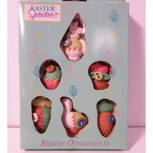 6 Miniature Jubilee Resin Easter Ornaments Bunny Rabbit Goose Egg NOS